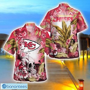 Kansas City Chiefs Tropical Floral Skull 3D Hawaiian Shirt Beach Shirt Halloween Gift Product Photo 1