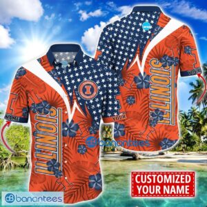 Illinois Fighting Illini Star and Flower Pattern Tropical Hawaiian Shirt Summer Gift For Men Women Custom Name Product Photo 1
