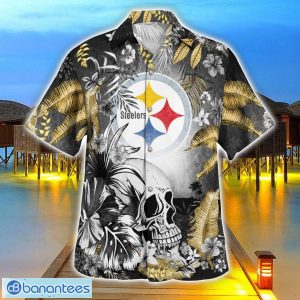 Pittsburgh Steelers Tropical Floral Skull 3D Hawaiian Shirt Beach Shirt Halloween Gift Product Photo 3