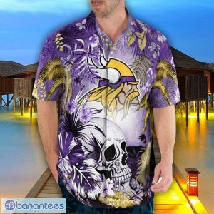 Minnesota Vikings Tropical Floral Skull 3D Hawaiian Shirt Beach Shirt Halloween Gift Product Photo 4