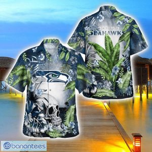 Seattle Seahawks Tropical Floral Skull 3D Hawaiian Shirt Beach Shirt Halloween Gift Product Photo 1
