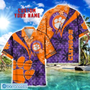 Clemson Tigers Hawaii Shirt Vintage coconut Pattern Tropical Hawaiian Football Beach Shirts Custom Name Product Photo 1
