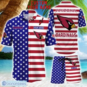 Arizona Cardinals Hawaiian Shirt And Shorts Custom Name NFL American Flag Holiday Gift Product Photo 1