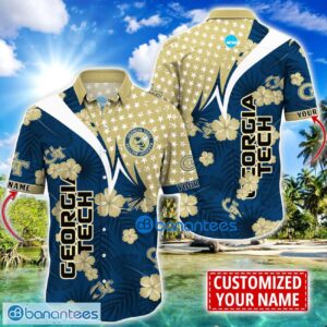 Georgia Tech Yellow Jackets Star and Flower Pattern Tropical Hawaiian Shirt Summer Gift For Men Women Custom Name Product Photo 1