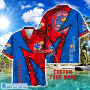 Kansas Jayhawks AOP Hawaiian Shirt Beach Summer Shirt Personalized Name For fans Product Photo 1