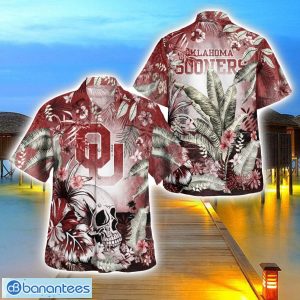 Oklahoma Sooners Tropical Floral Skull 3D Hawaiian Shirt Beach Shirt Halloween Gift Product Photo 1