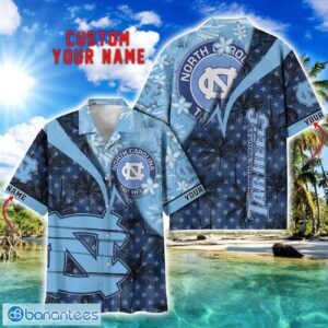 North Carolina Tar Heels Hawaii Shirt Vintage coconut Pattern Tropical Hawaiian Football Beach Shirts Custom Name Product Photo 1