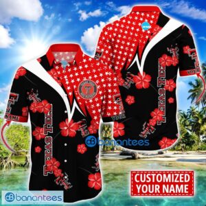 Texas Tech Red Raiders Star and Flower Pattern Tropical Hawaiian Shirt Summer Gift For Men Women Custom Name Product Photo 1
