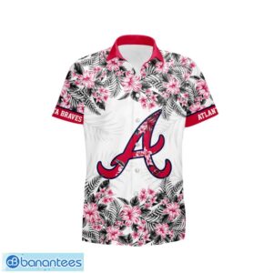 Atlanta Braves Hibiscus Plumeria Flower 3D Printed Hawaiian Shirt - White Product Photo 2