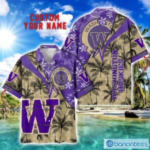 Washington Huskies Hawaii Shirt Vintage coconut Pattern Tropical Hawaiian Football Beach Shirts Custom Name Product Photo 1