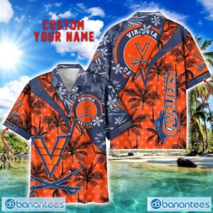 Virginia Cavaliers Hawaii Shirt Vintage coconut Pattern Tropical Hawaiian Football Beach Shirts Custom Name Product Photo 1