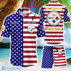 Pittsburgh Steelers Hawaiian Shirt And Shorts Custom Name NFL American Flag Holiday Gift Product Photo 1