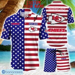Kansas City Chiefs Hawaiian Shirt And Shorts Custom Name NFL American Flag Holiday Gift Product Photo 1