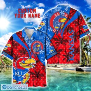 Kansas Jayhawks Hawaii Shirt Vintage coconut Pattern Tropical Hawaiian Football Beach Shirts Custom Name Product Photo 1
