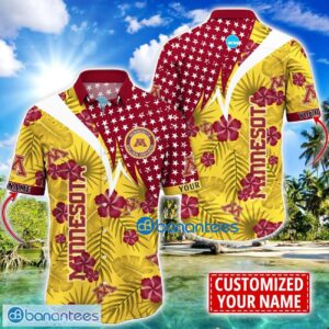 Minnesota Golden Gophers Star and Flower Pattern Tropical Hawaiian Shirt Summer Gift For Men Women Custom Name Product Photo 1