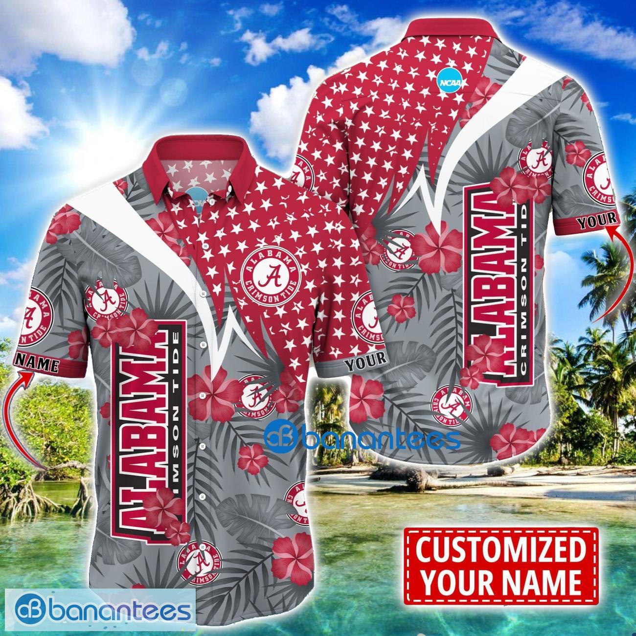 alabama crimson tide star and flower pattern tropical hawaiian shirt summer gift for men women custom name image Alabama Crimson Tide Star and Flower Pattern Tropical Hawaiian Shirt Summer Gift For Men Women Custom Name Product Photo 1