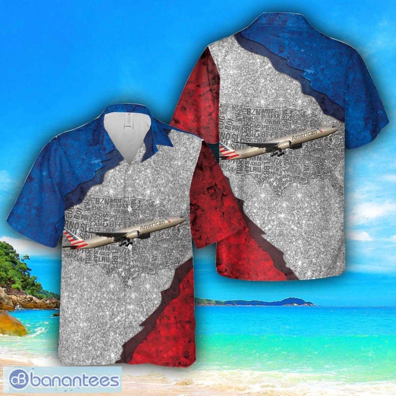 american airlines boeing 777 300er 4th of july hawaiian shirt image American Airlines Boeing 777-300ER, 4th Of July Hawaiian Shirt Product Photo 1