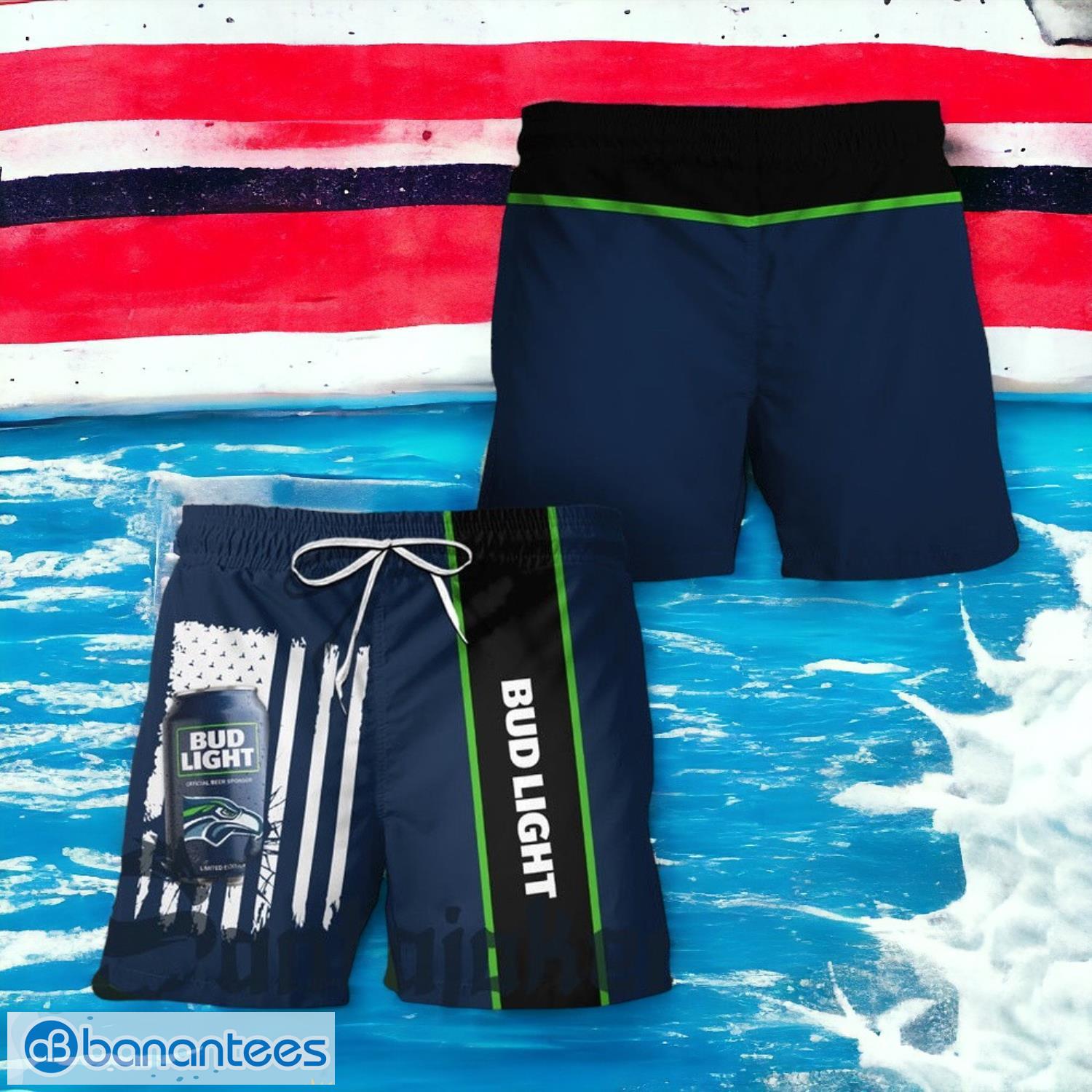 american flag bud light seahawk hawaiian summer beach short full over print image American Flag Bud Light Seahawk Hawaiian Summer Beach Short Full Over Print Product Photo 1