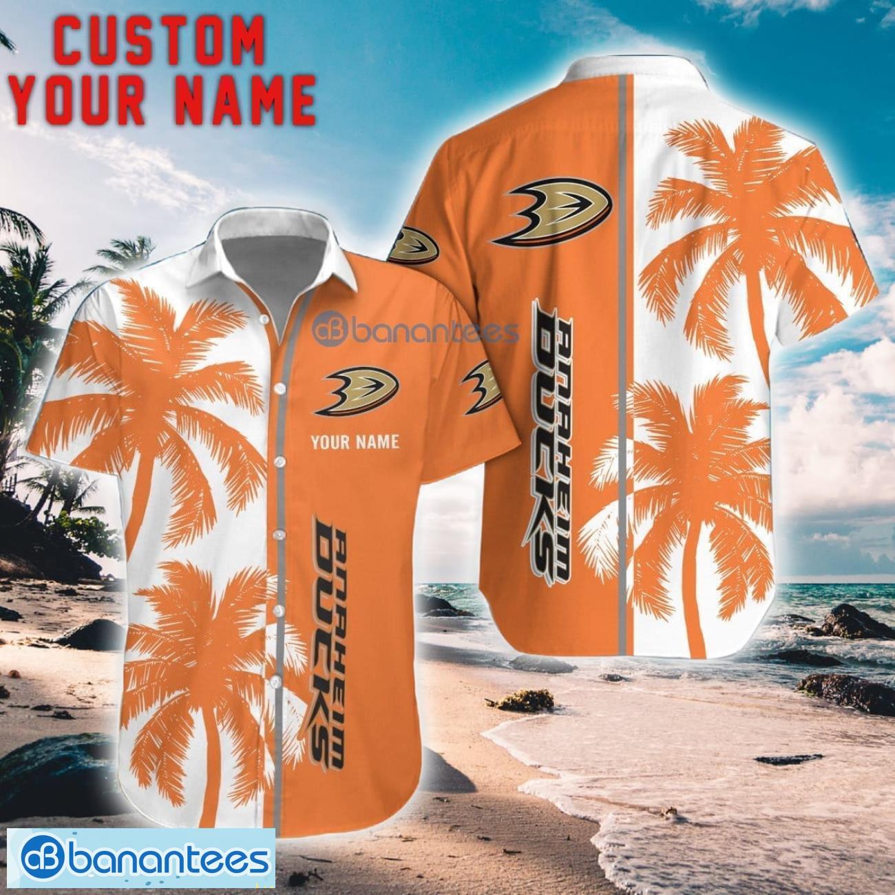 anaheim ducks coconut pattern hawaiian shirt and shorts personalized name unique gift for summer image Anaheim Ducks Coconut Pattern Hawaiian Shirt And Shorts Personalized Name Unique Gift For Summer Product Photo 1