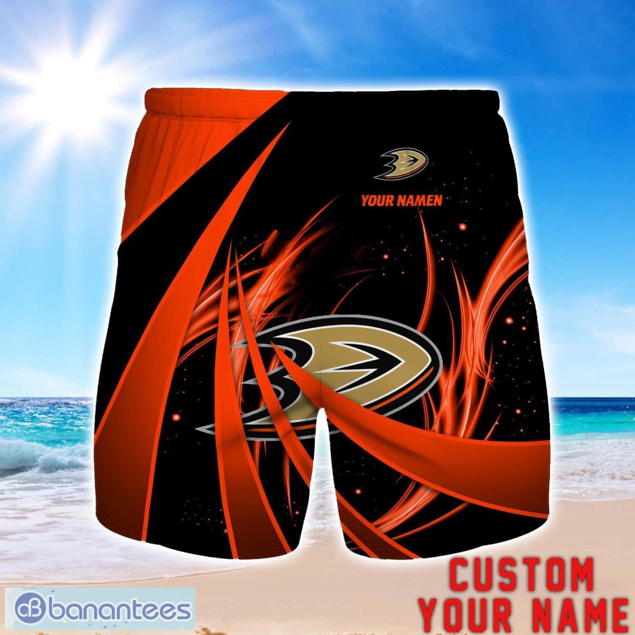 anaheim ducks personalized name 3d beach short summer gift ideas image Anaheim Ducks Personalized Name 3D Beach Short Summer Gift Ideas Product Photo 1