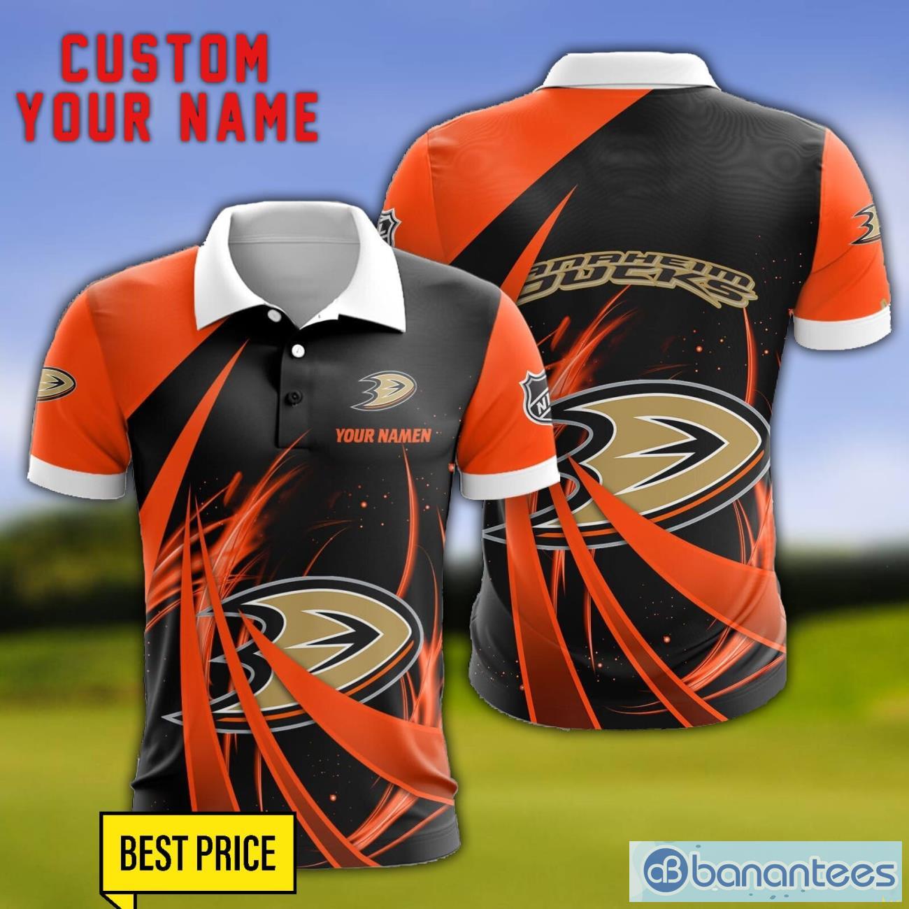 anaheim ducks personalized name 3d polo shirt gift for sport golf lover image Anaheim Ducks Personalized Name 3D Polo Shirt Gift For Sport Golf Lover Product Photo 1