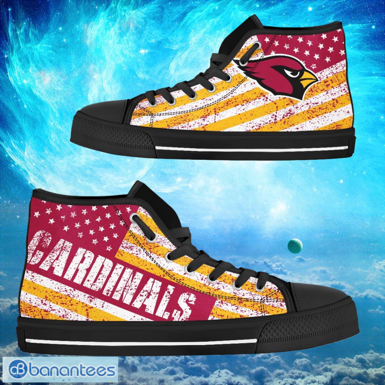 arizona cardinals custom america flag italic vintage style high top shoes image Arizona Cardinals Custom America Flag Italic Vintage Style High Top Shoes Product Photo 1