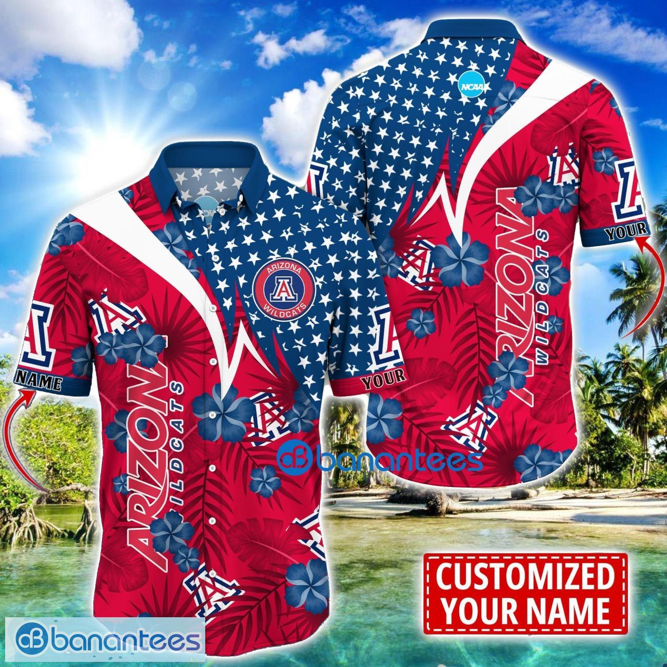 arizona wildcats star and flower pattern tropical hawaiian shirt summer gift for men women custom name image Arizona Wildcats Star and Flower Pattern Tropical Hawaiian Shirt Summer Gift For Men Women Custom Name Product Photo 1