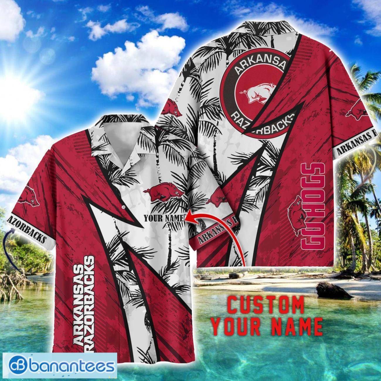 arkansas razorbacks aop hawaiian shirt beach summer shirt personalized name for fans image Arkansas Razorbacks AOP Hawaiian Shirt Beach Summer Shirt Personalized Name For fans Product Photo 1