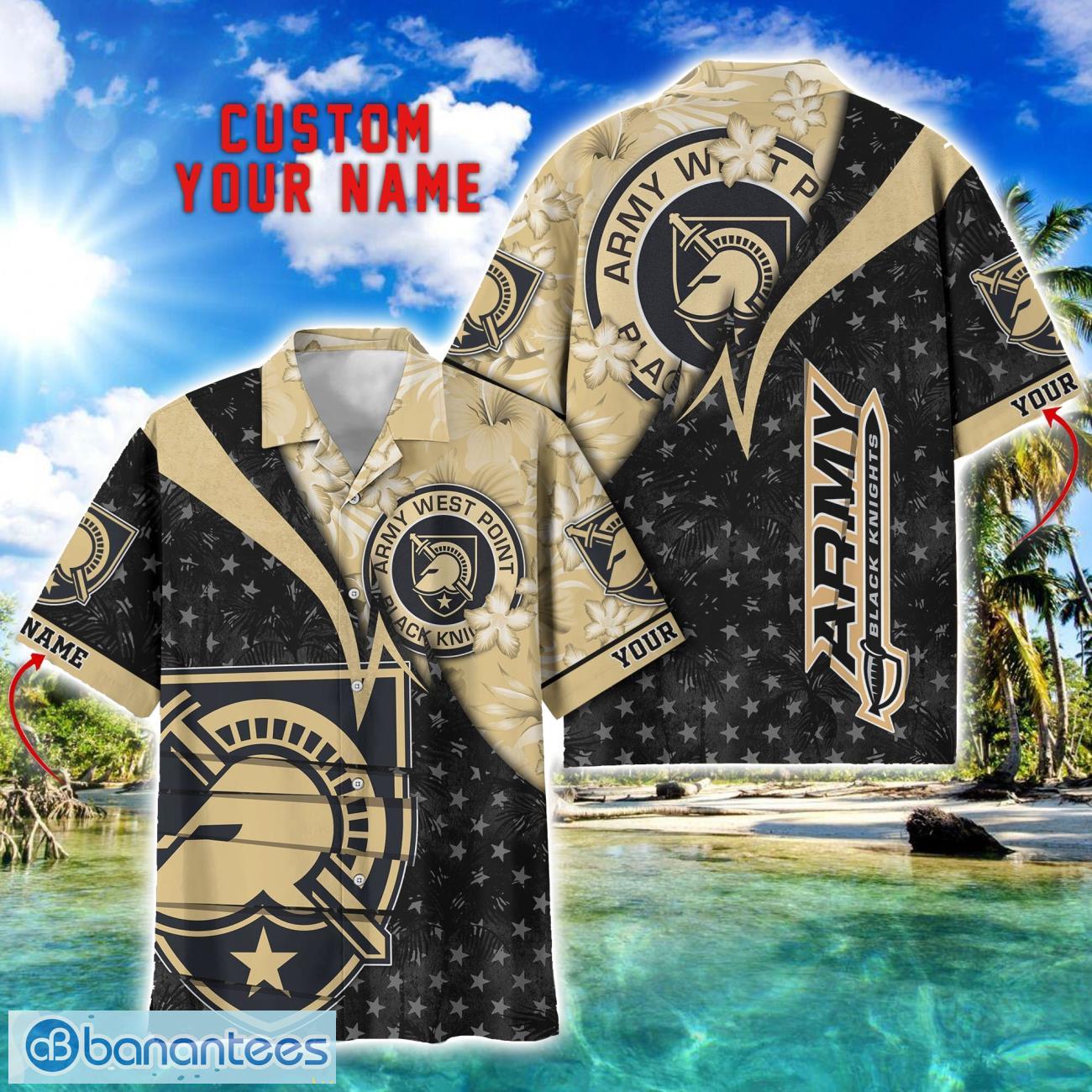 army black knights hawaii shirt vintage coconut pattern tropical hawaiian football beach shirts custom name image Army Black Knights Hawaii Shirt Vintage coconut Pattern Tropical Hawaiian Football Beach Shirts Custom Name Product Photo 1