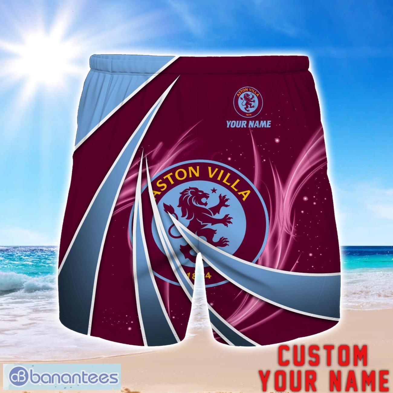 aston villa fc personalized name 3d beach short summer gift ideas image Aston Villa F.C Personalized Name 3D Beach Short Summer Gift Ideas Product Photo 1