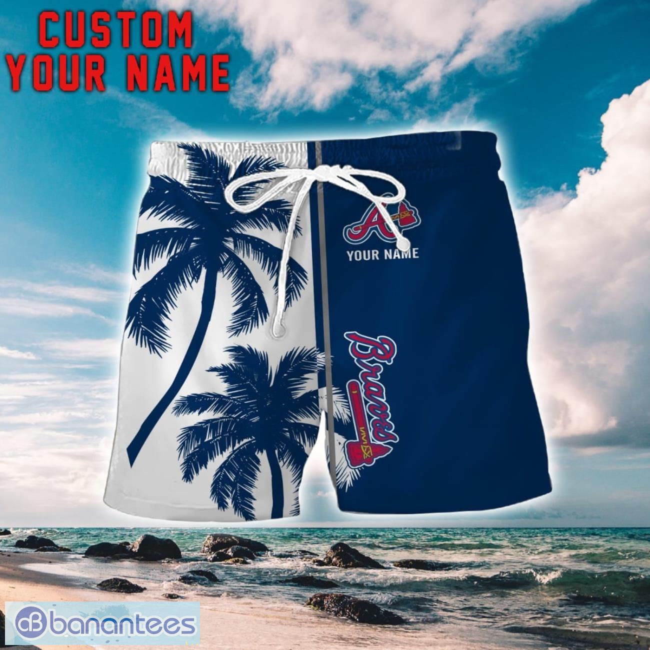 atlanta braves coconut pattern hawaiian shirt and shorts personalized name unique gift for summer 1 image Atlanta Braves Coconut Pattern Hawaiian Shirt And Shorts Personalized Name Unique Gift For Summer Product Photo 2