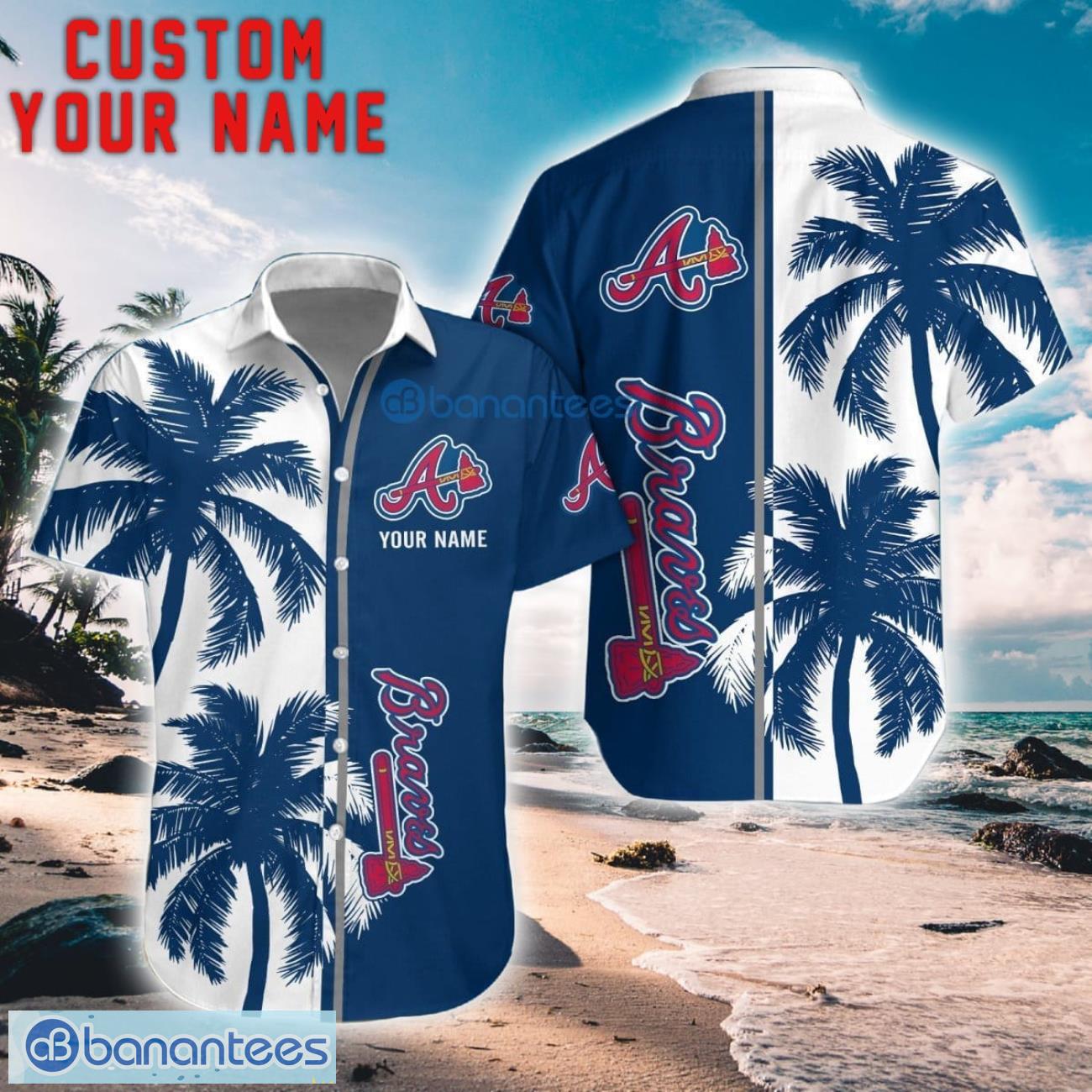 atlanta braves coconut pattern hawaiian shirt and shorts personalized name unique gift for summer image Atlanta Braves Coconut Pattern Hawaiian Shirt And Shorts Personalized Name Unique Gift For Summer Product Photo 1