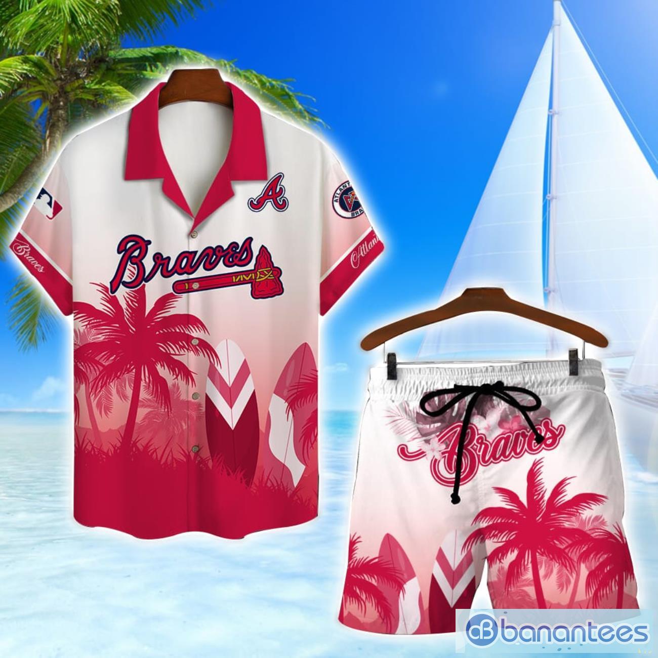 atlanta braves mlb summer tropical coconut hawaiian shirt and shorts beach lover gift image Atlanta Braves MLB Summer Tropical Coconut Hawaiian Shirt And Shorts beach Lover Gift Product Photo 1