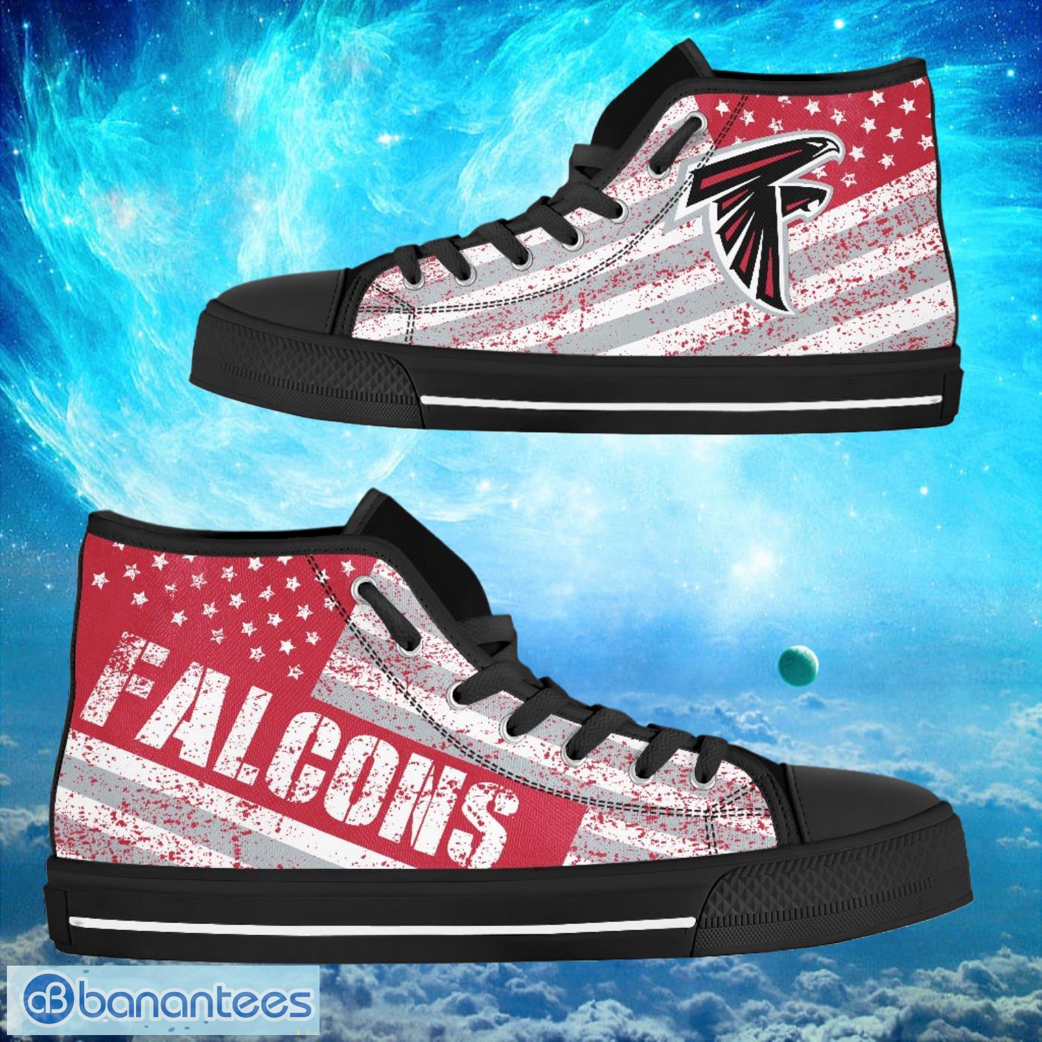 atlanta falcons custom america flag italic vintage style high top shoes image Atlanta Falcons Custom America Flag Italic Vintage Style High Top Shoes Product Photo 1