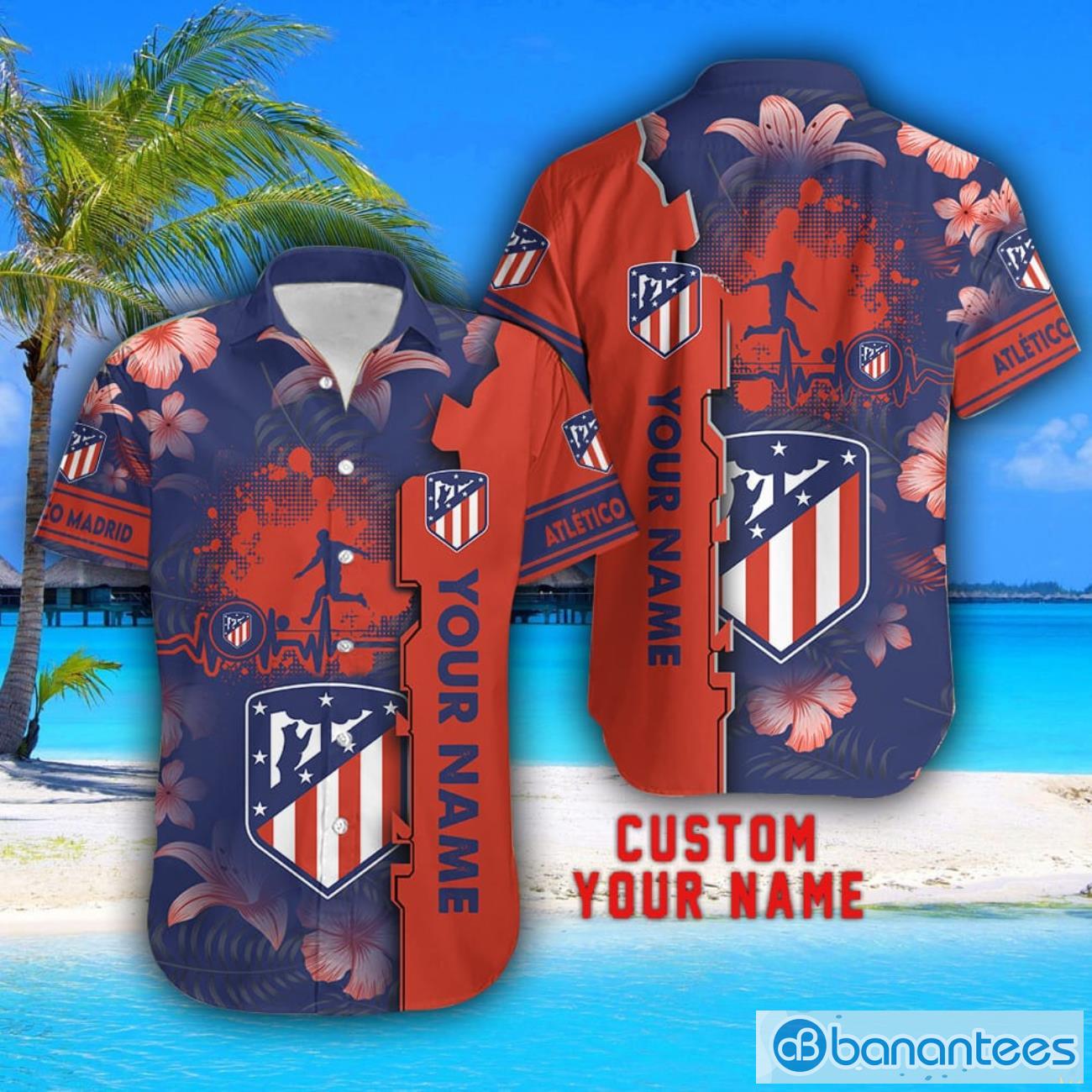 atltico de madrid tropical combo hawaiian shirt and shorts personalized name for fans 1 image Atlético de Madrid Tropical Combo Hawaiian Shirt And Shorts Personalized Name For Fans Product Photo 2