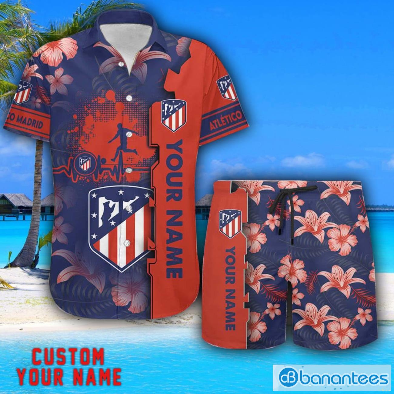 atltico de madrid tropical combo hawaiian shirt and shorts personalized name for fans image Atlético de Madrid Tropical Combo Hawaiian Shirt And Shorts Personalized Name For Fans Product Photo 1