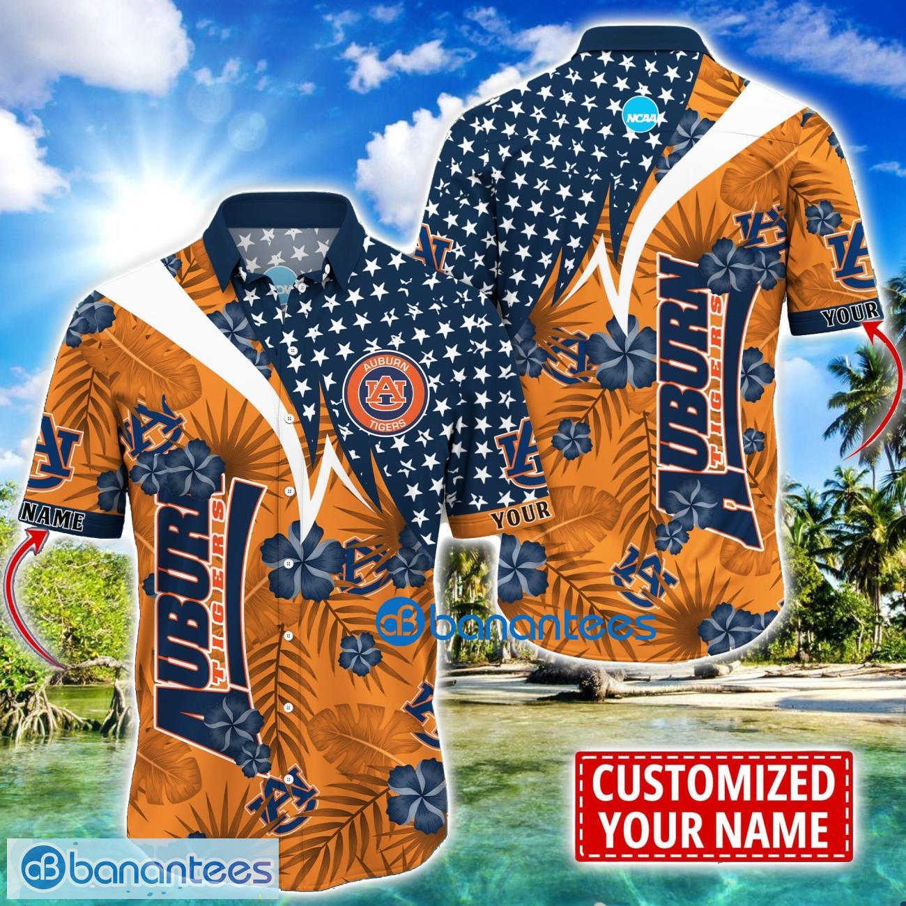 auburn tigers star and flower pattern tropical hawaiian shirt summer gift for men women custom name image Auburn Tigers Star and Flower Pattern Tropical Hawaiian Shirt Summer Gift For Men Women Custom Name Product Photo 1