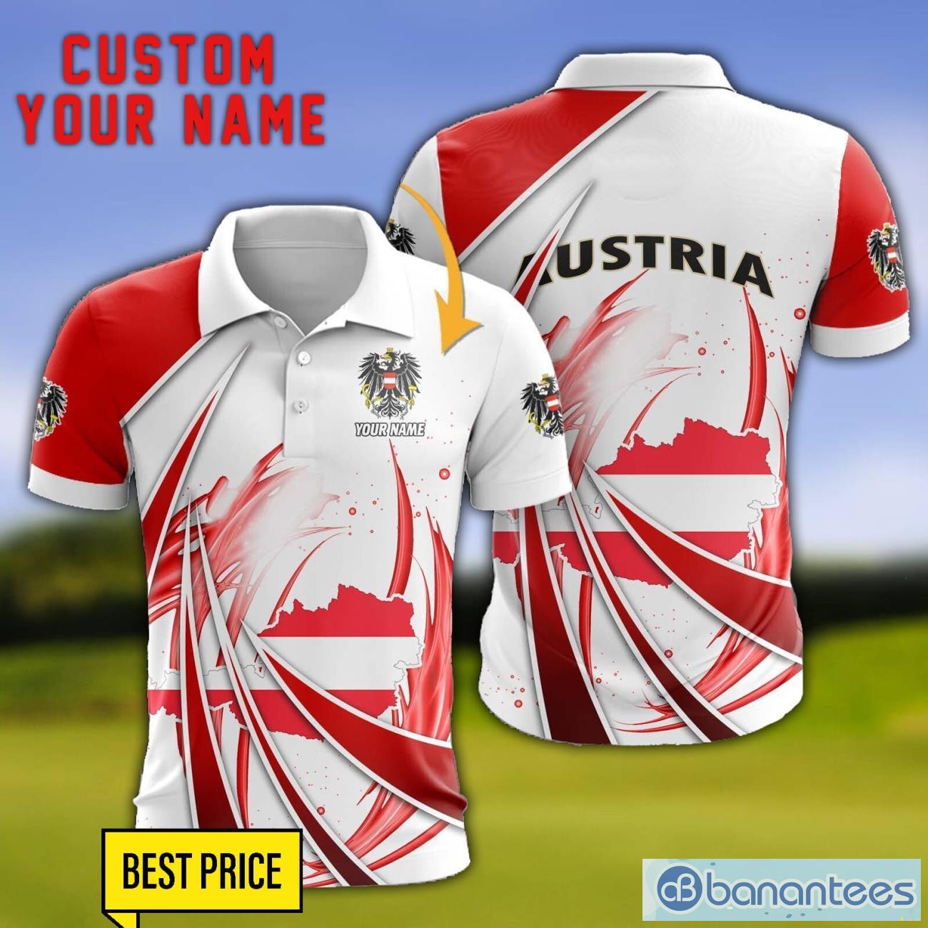 austria national football team personalized name 3d polo shirt gift for sport golf lover image Austria national football team Personalized Name 3D Polo Shirt Gift For Sport Golf Lover Product Photo 1