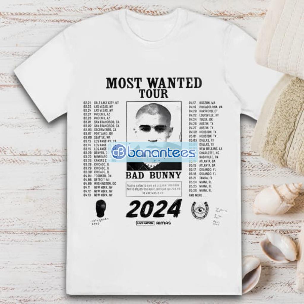 bad bunny 2024 most wanted tour shirt image Bad Bunny 2024 Most Wanted Tour Shirt Product Photo 1