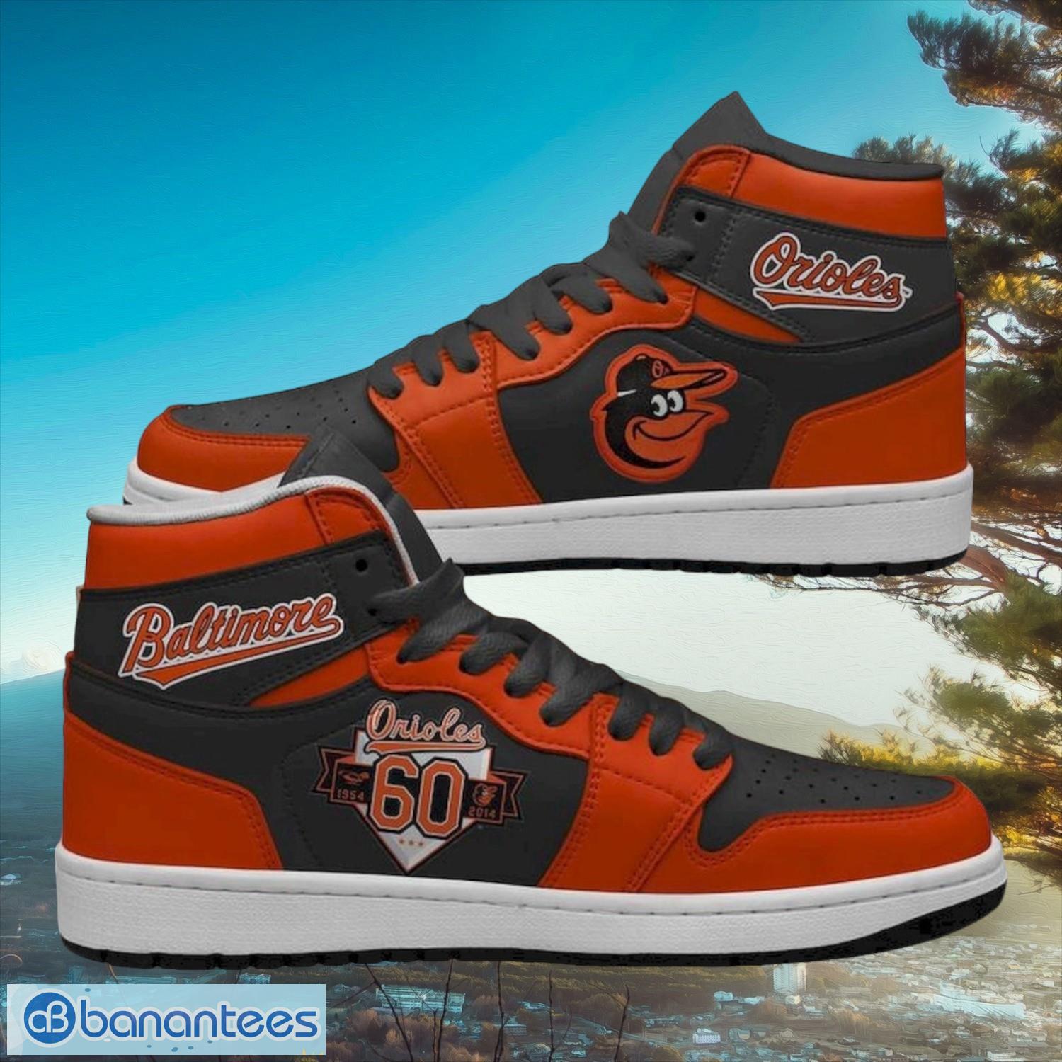 baltimore orioles mlb 60 years air jordan hightop shoes image Baltimore Orioles MLB 60 Years Air Jordan Hightop Shoes Product Photo 1