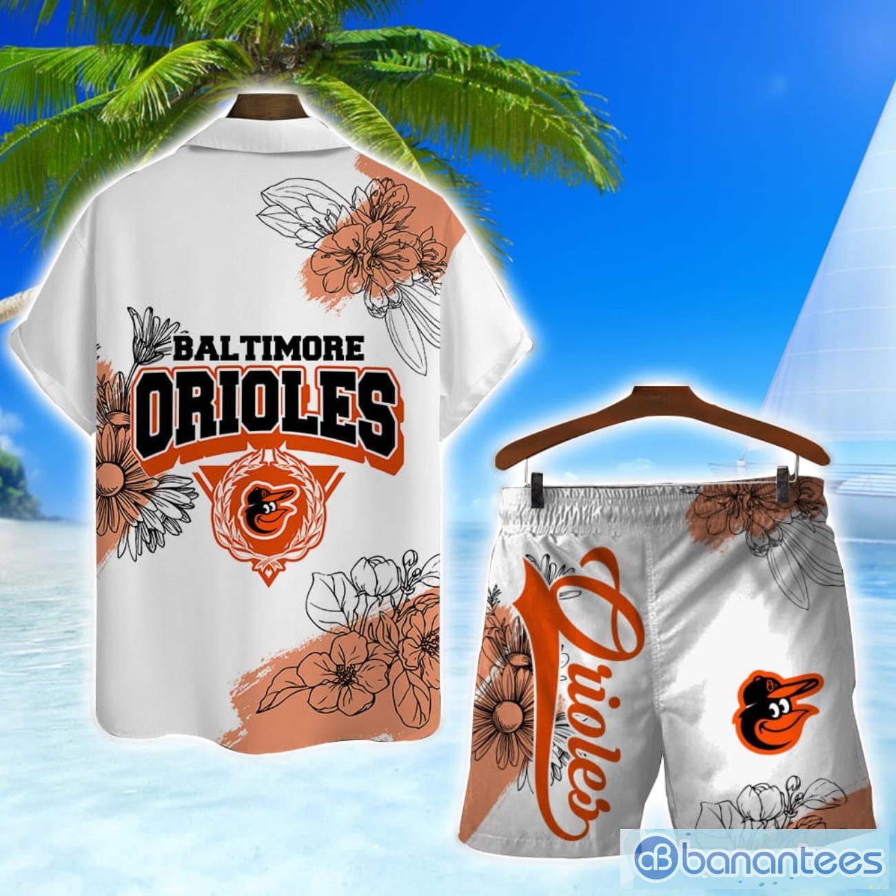 baltimore orioles team logo pattern white background 3d hawaiian shirt and shorts 1 image Baltimore Orioles Team Logo Pattern White Background 3D Hawaiian Shirt And Shorts Product Photo 2