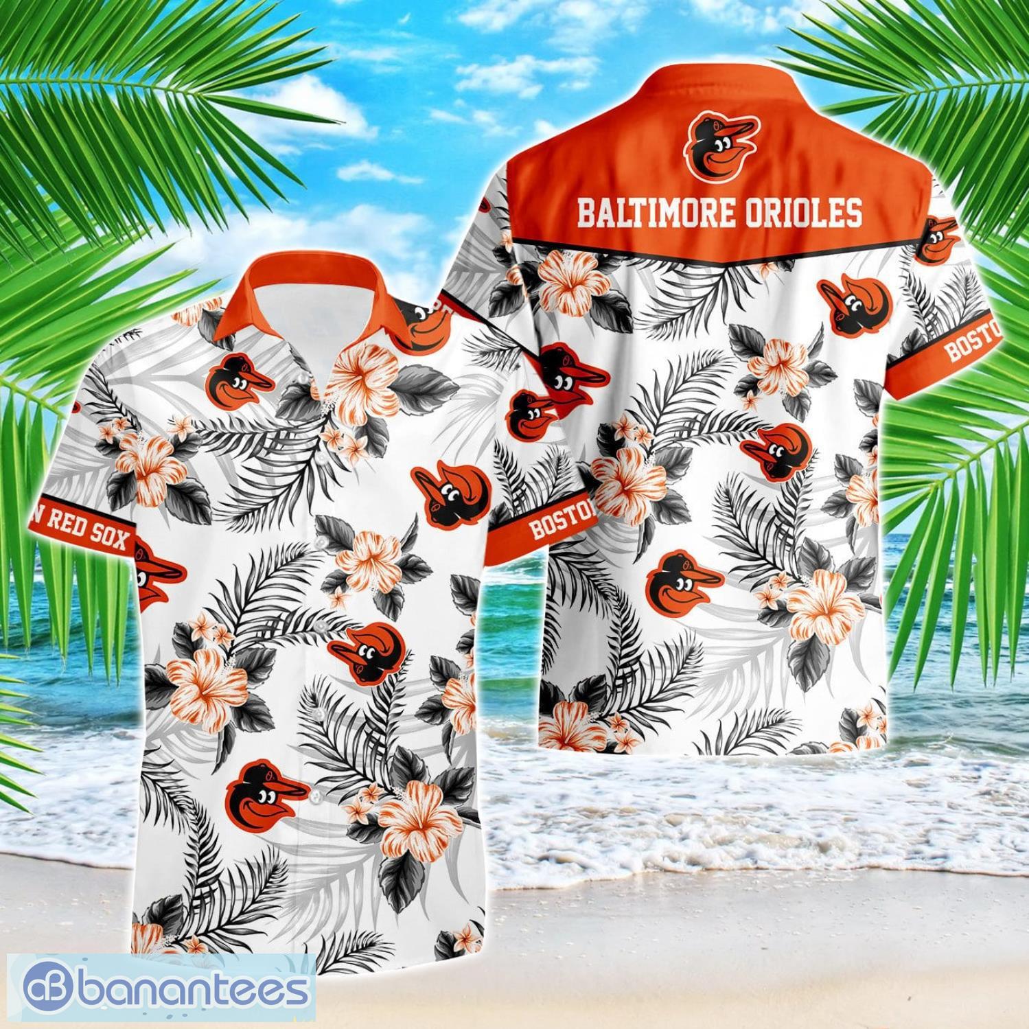 baltimore orioles tropical floral logo hawaiian shirt image Baltimore Orioles Tropical Floral Logo Hawaiian Shirt Product Photo 1