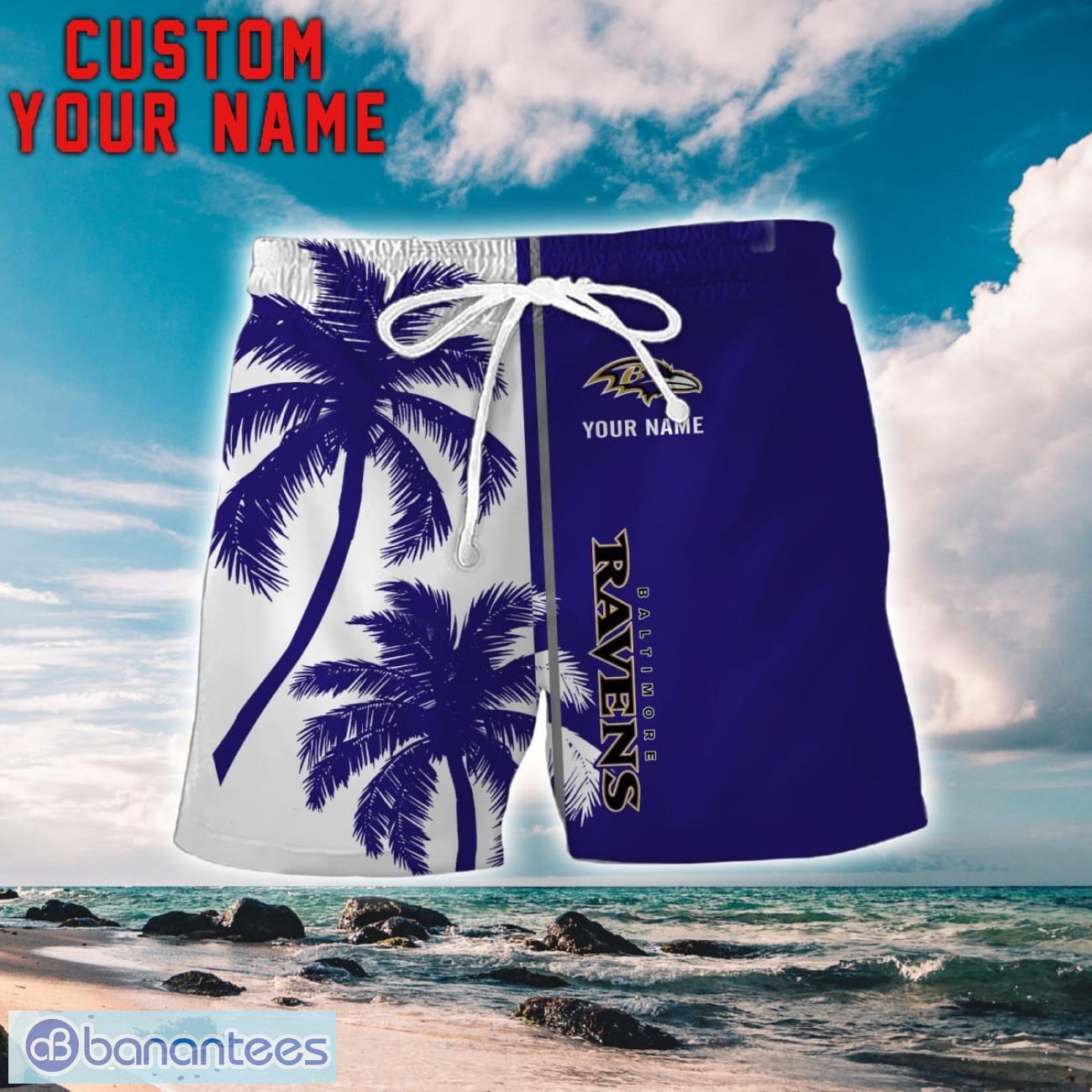 baltimore ravens coconut pattern hawaiian shirt and shorts personalized name unique gift for summer 1 image Baltimore Ravens Coconut Pattern Hawaiian Shirt And Shorts Personalized Name Unique Gift For Summer Product Photo 2