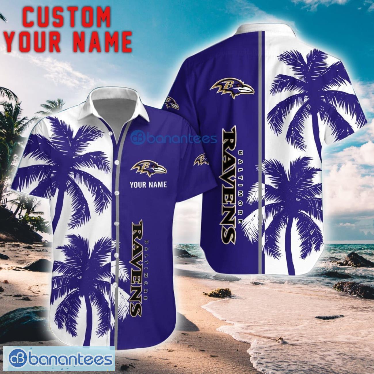 baltimore ravens coconut pattern hawaiian shirt and shorts personalized name unique gift for summer image Baltimore Ravens Coconut Pattern Hawaiian Shirt And Shorts Personalized Name Unique Gift For Summer Product Photo 1