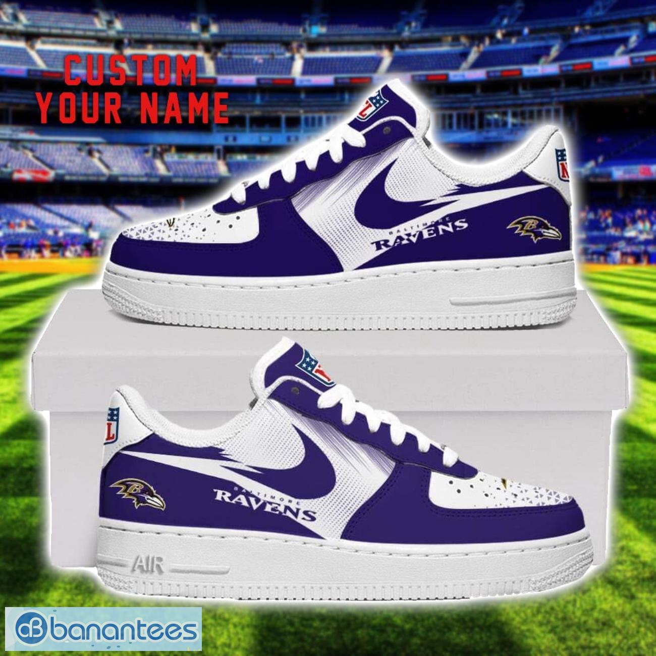 baltimore ravens custom name air force shoes sneakers for men women gift image Baltimore Ravens Custom Name Air Force Shoes Sneakers For Men Women Gift Product Photo 1