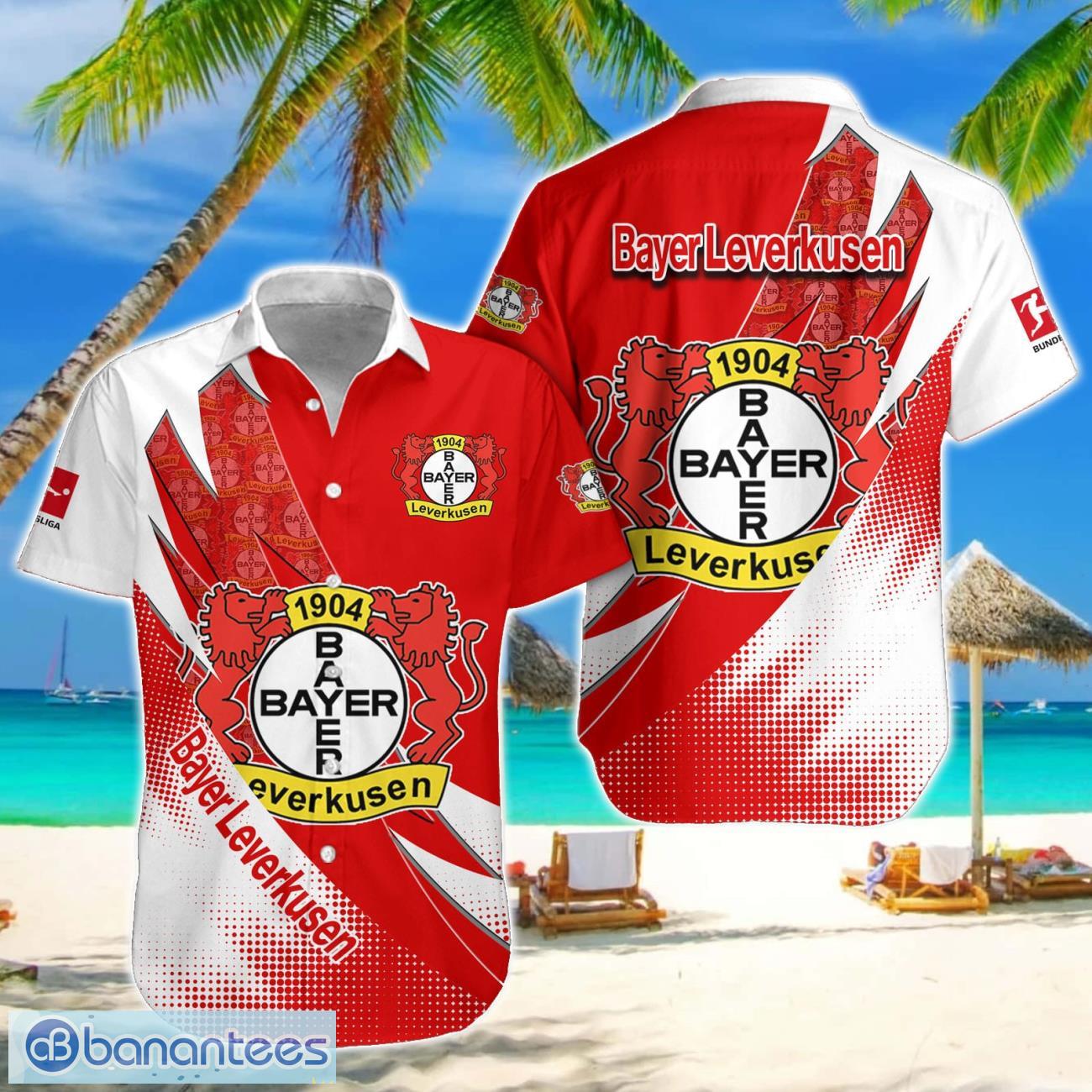 bayer 04 leverkusen team logo 3d hawaiian shirt for fans image Bayer 04 Leverkusen Team Logo 3D Hawaiian Shirt For Fans Product Photo 1