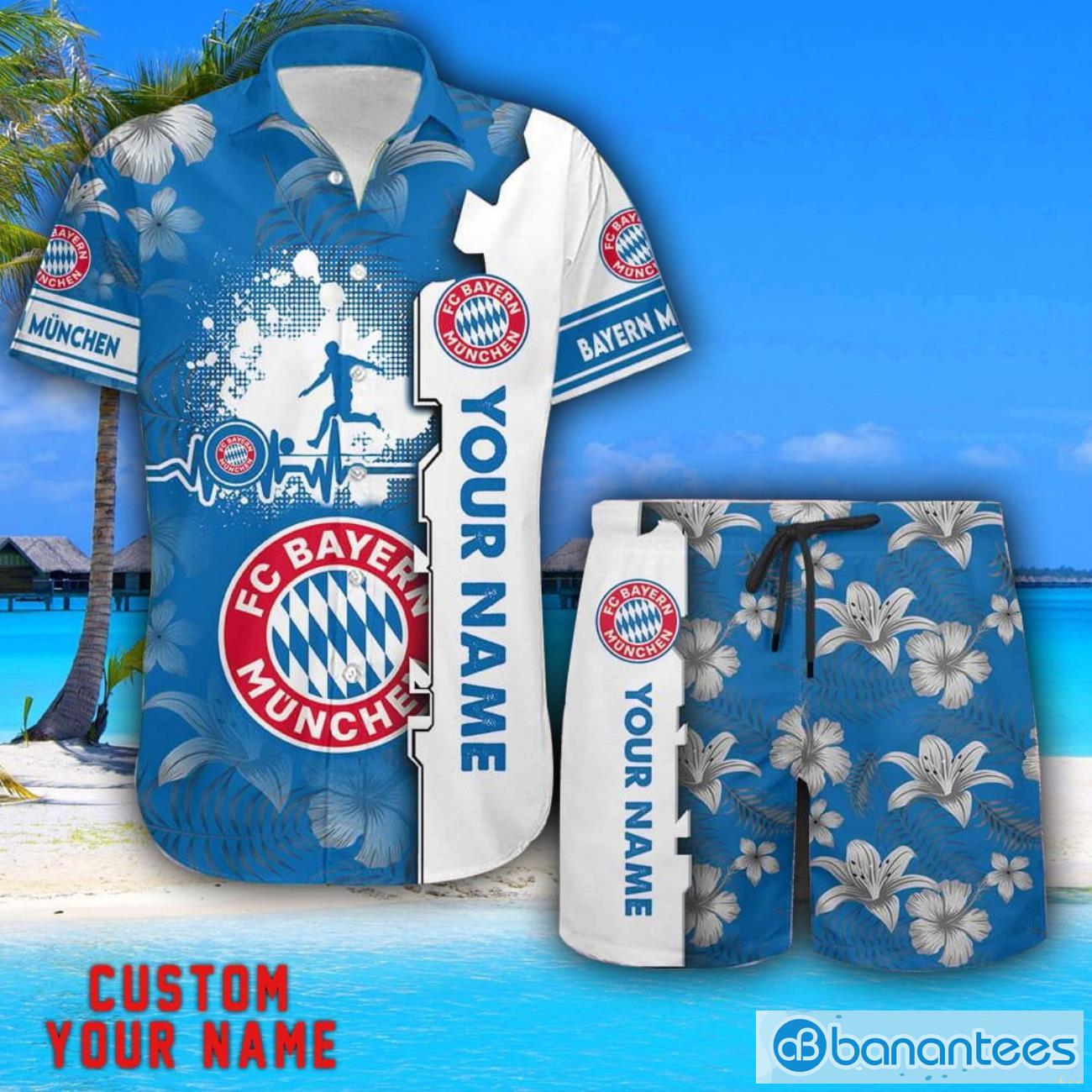 bayern mnchen tropical combo hawaiian shirt and shorts personalized name for fans image Bayern München Tropical Combo Hawaiian Shirt And Shorts Personalized Name For Fans Product Photo 1