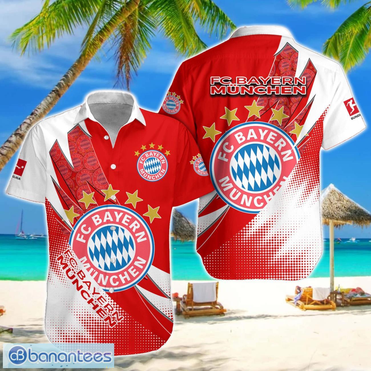 bayern munchen team logo 3d hawaiian shirt for fans image Bayern Munchen Team Logo 3D Hawaiian Shirt For Fans Product Photo 1