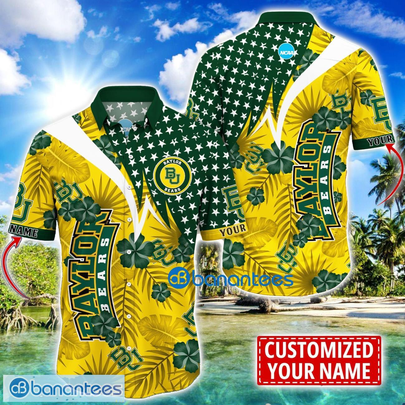 baylor bears star and flower pattern tropical hawaiian shirt summer gift for men women custom name image Baylor Bears Star and Flower Pattern Tropical Hawaiian Shirt Summer Gift For Men Women Custom Name Product Photo 1