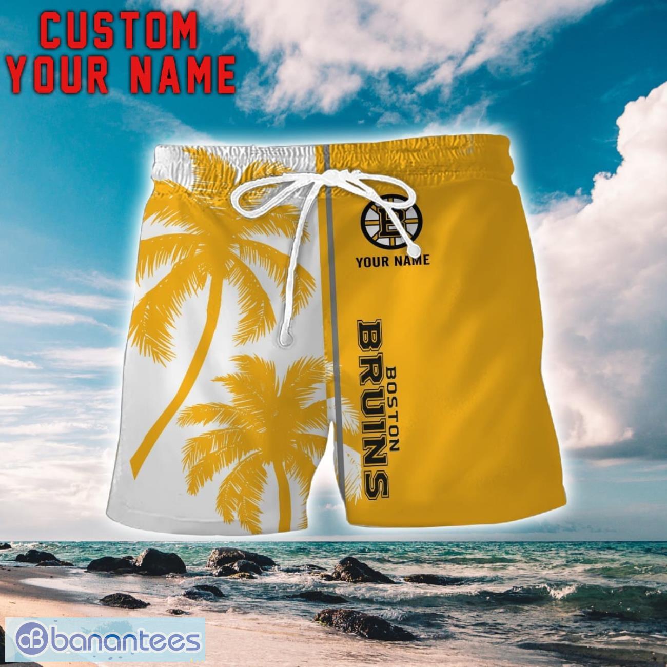 boston bruins coconut pattern hawaiian shirt and shorts personalized name unique gift for summer 1 image Boston Bruins Coconut Pattern Hawaiian Shirt And Shorts Personalized Name Unique Gift For Summer Product Photo 2